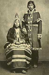 Historical photograph of Mi’kmaq people in traditional clothing